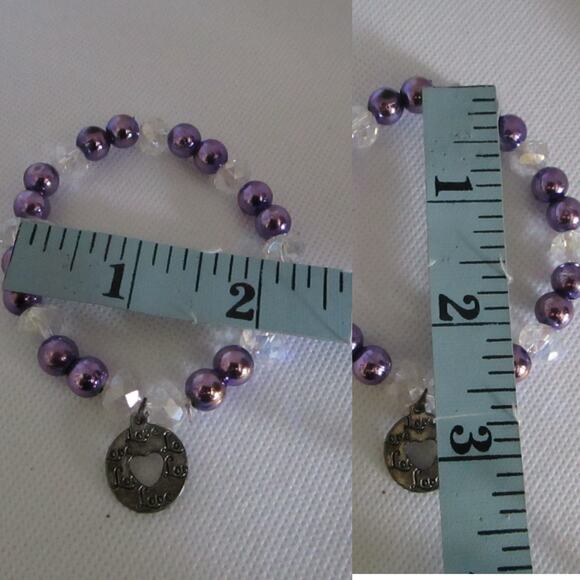 Purple Mom Charm Bracelet Set Crystal Beads Sparkle Beads Elastic Fit - Picture 10 of 17